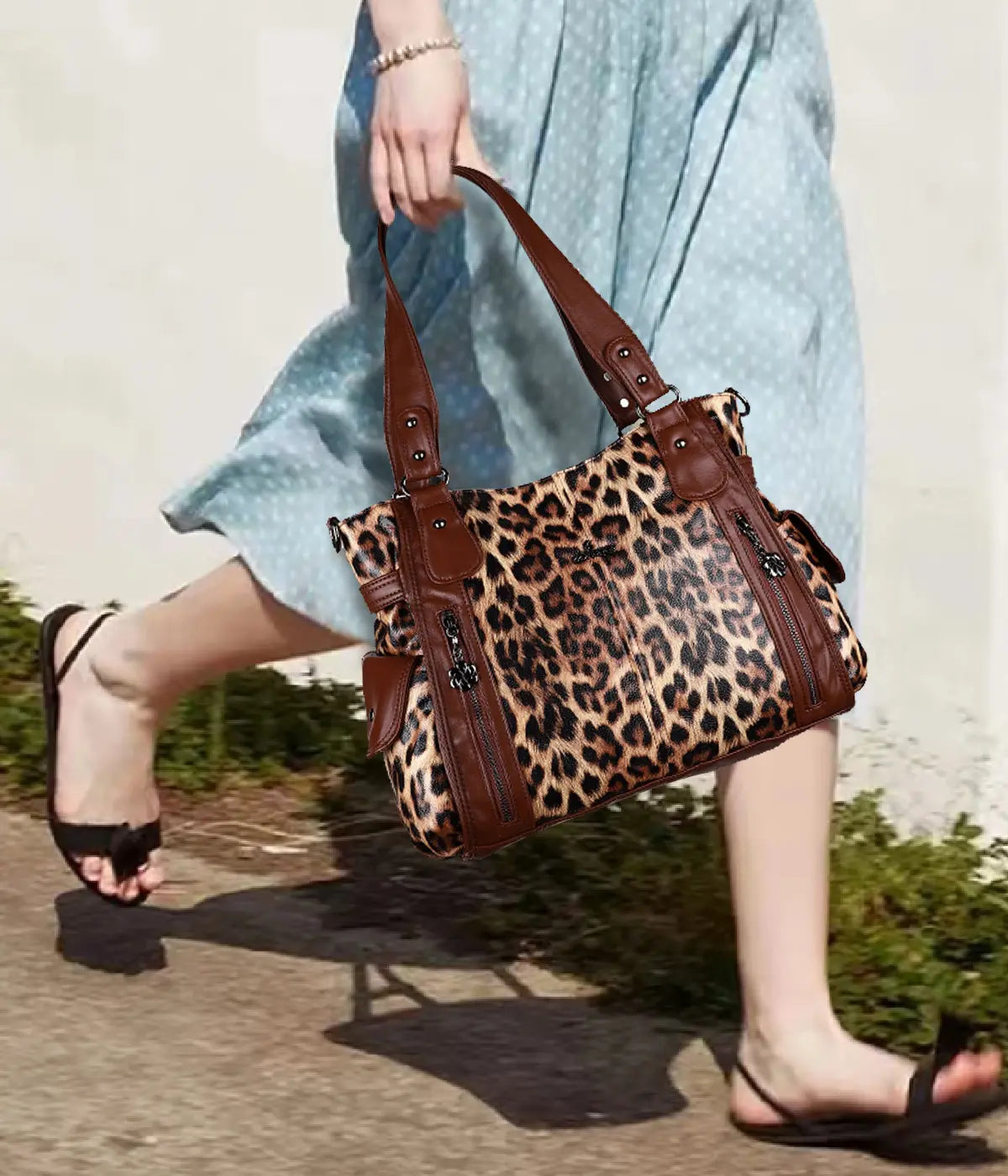 Leopard Print Shopper Shoulder Bag with Detachable Strap