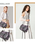 Plaid vintage wash PU leather women's shoulder bag tote bag-Angelkiss Bag