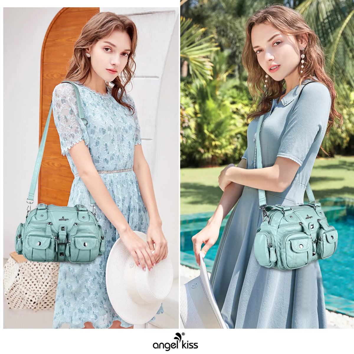 Biker-Style Multi-Pocket Shoulder Bag with Animal-Print Panels