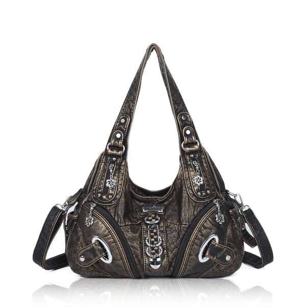 Vintage Y2K Solid-Colour Moto Multi-Pocket Hobo Shoulder Bag