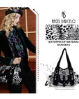 Leopard Rock-Chic Studded Hobo Shoulder Bag