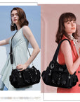 Soft-Structured Biker Shoulder Bag with Curved Panels