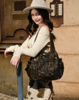 Soft-Structured Biker Shoulder Bag with Curved Panels