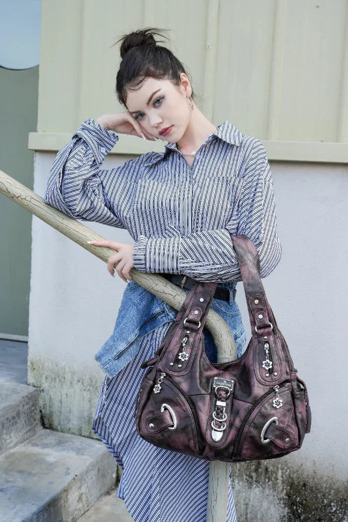 Tie-Dye Moto Multi-Pocket Hobo Shoulder Bag