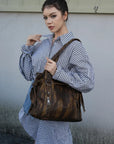 Vintage Washed PU Multi-Pocket Biker Tote Bag