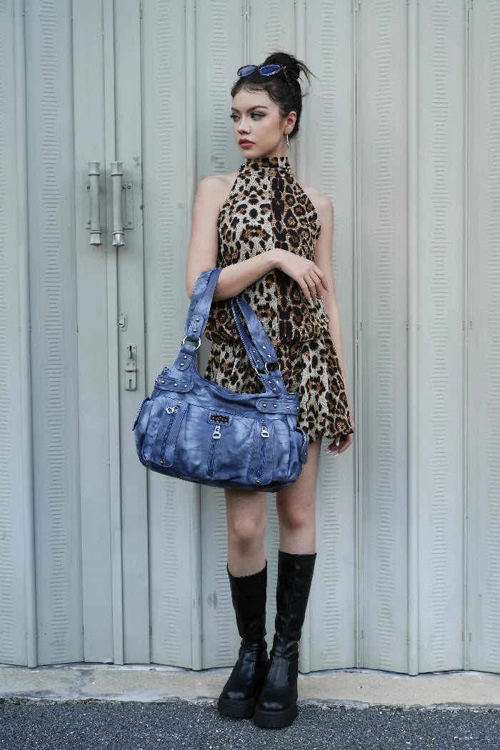 Tie-Dye Multi-Pocket Moto Shoulder Bag