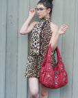 Vintage Y2K Solid-Colour Moto Multi-Pocket Hobo Shoulder Bag