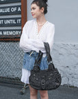 Y2K Washed Multi-Pocket Crescent Hobo Bag