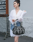Rock-Chic Leopard Print Studded Multi-Pocket Shoulder Bag