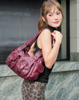 Vintage Studded Multi-Pocket PU Shoulder Bag