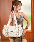 Utility-Inspired Multi-Pocket PU Tote Bag