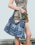 Rock-Chic Studded Tote Shoulder Bag