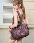 Vintage Multi-Pocket PU Shoulder Bag with Detachable Crossbody Strap