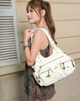 Retro Utility Multi-Pocket PU Leather Crossbody Bag