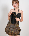 Soft-Structured Biker Shoulder Bag with Curved Panels