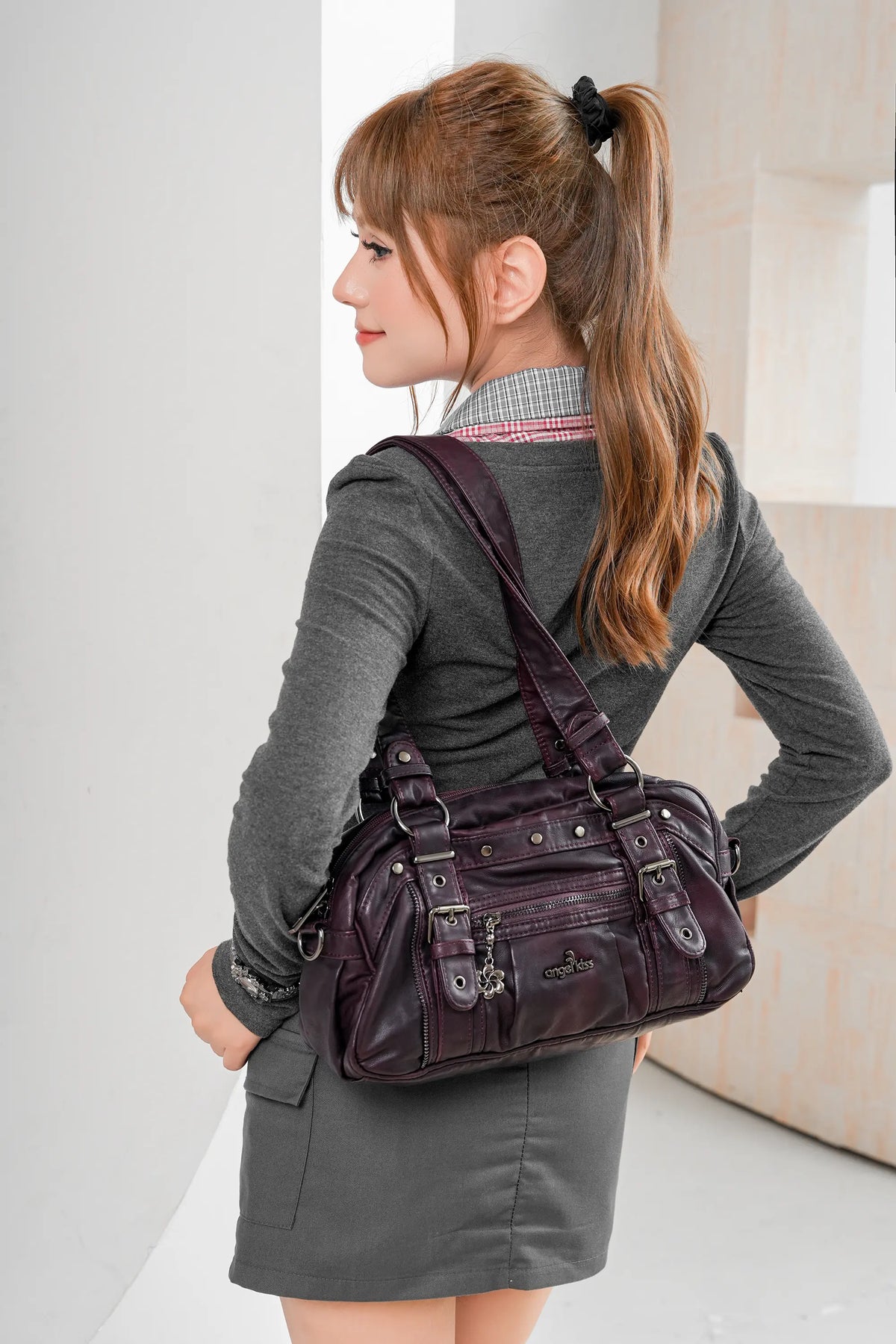 Vintage Multi-Pocket PU Bowling Shoulder Bag