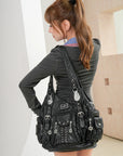 Vintage Y2K Studded Multi-Pocket Hobo Shoulder Bag