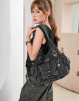 Soft-Structured Biker Shoulder Bag with Curved Panels