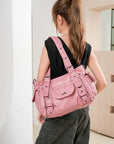 Utility-Inspired Multi-Pocket PU Tote Bag