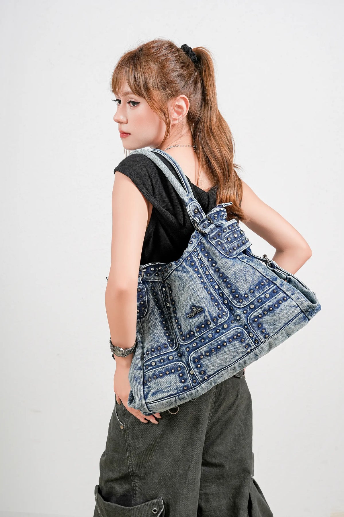 Rock-Chic Studded Tote Shoulder Bag
