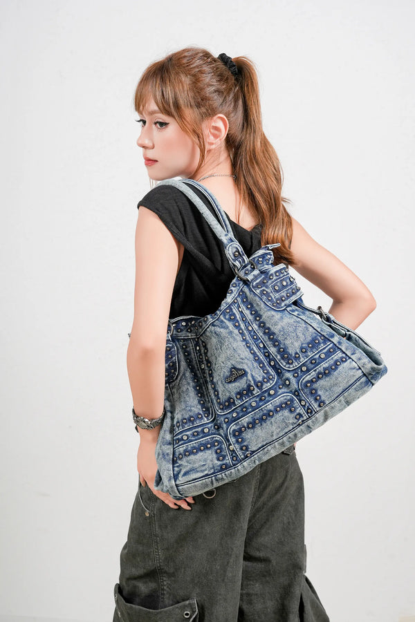 Rock-Chic Studded Tote Shoulder Bag