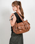 Utility-Inspired Multi-Pocket PU Tote Bag