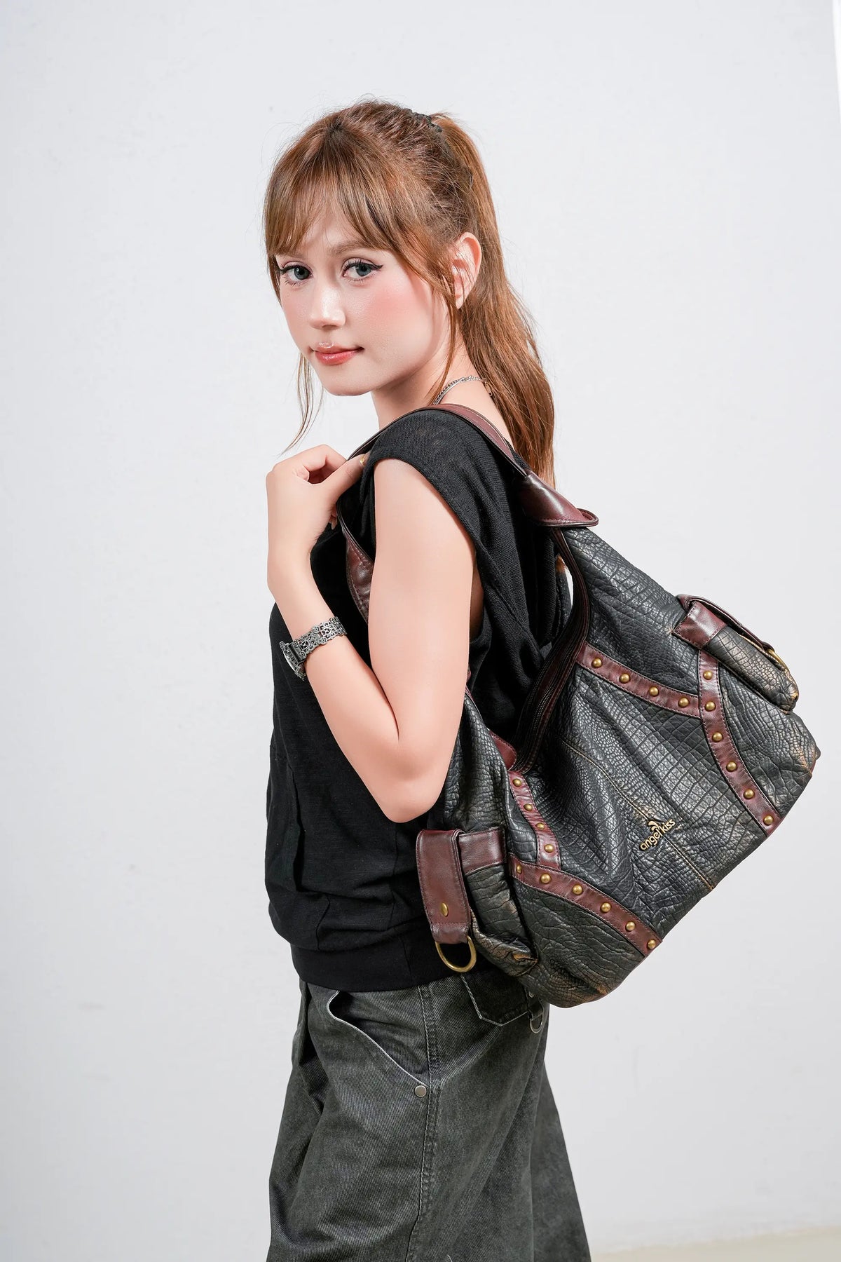 Vintage-Inspired Patchwork Leopard-Print Hobo Shoulder Bag