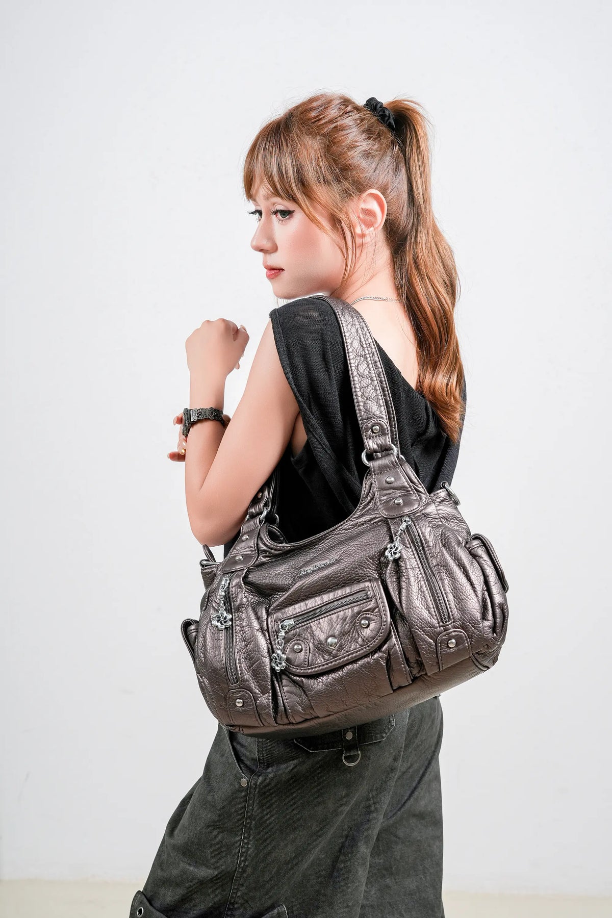 Vintage Multi-Pocket Crescent Hobo Bag
