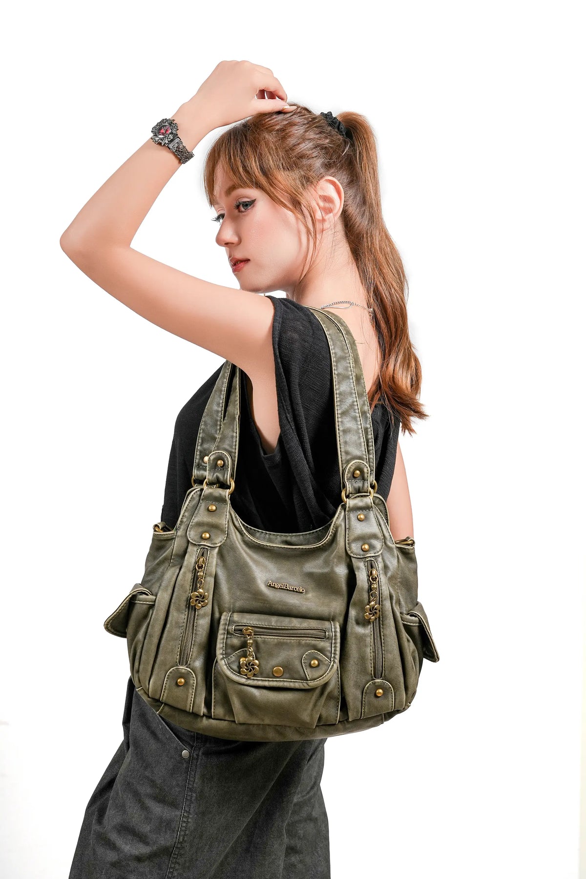 Vintage Multi-Pocket Crescent Hobo Bag