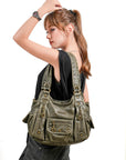 Vintage Multi-Pocket Crescent Hobo Bag