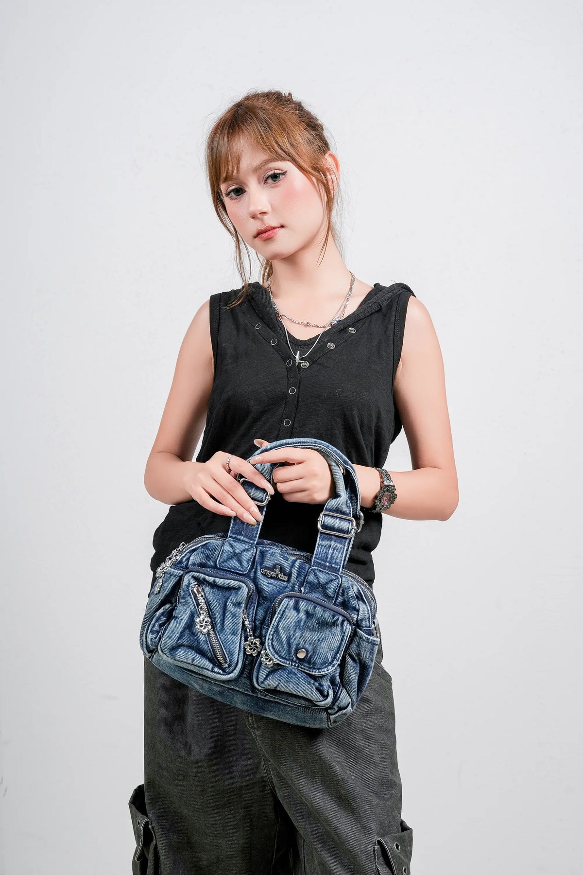 Vintage Multi-Pocket Twin-Handle Satchel Tote Bag