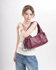 Wide-Strap Curved Hobo Shoulder Bag