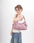Wide-Strap Curved Hobo Shoulder Bag