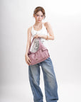 Wide-Strap Curved Hobo Shoulder Bag