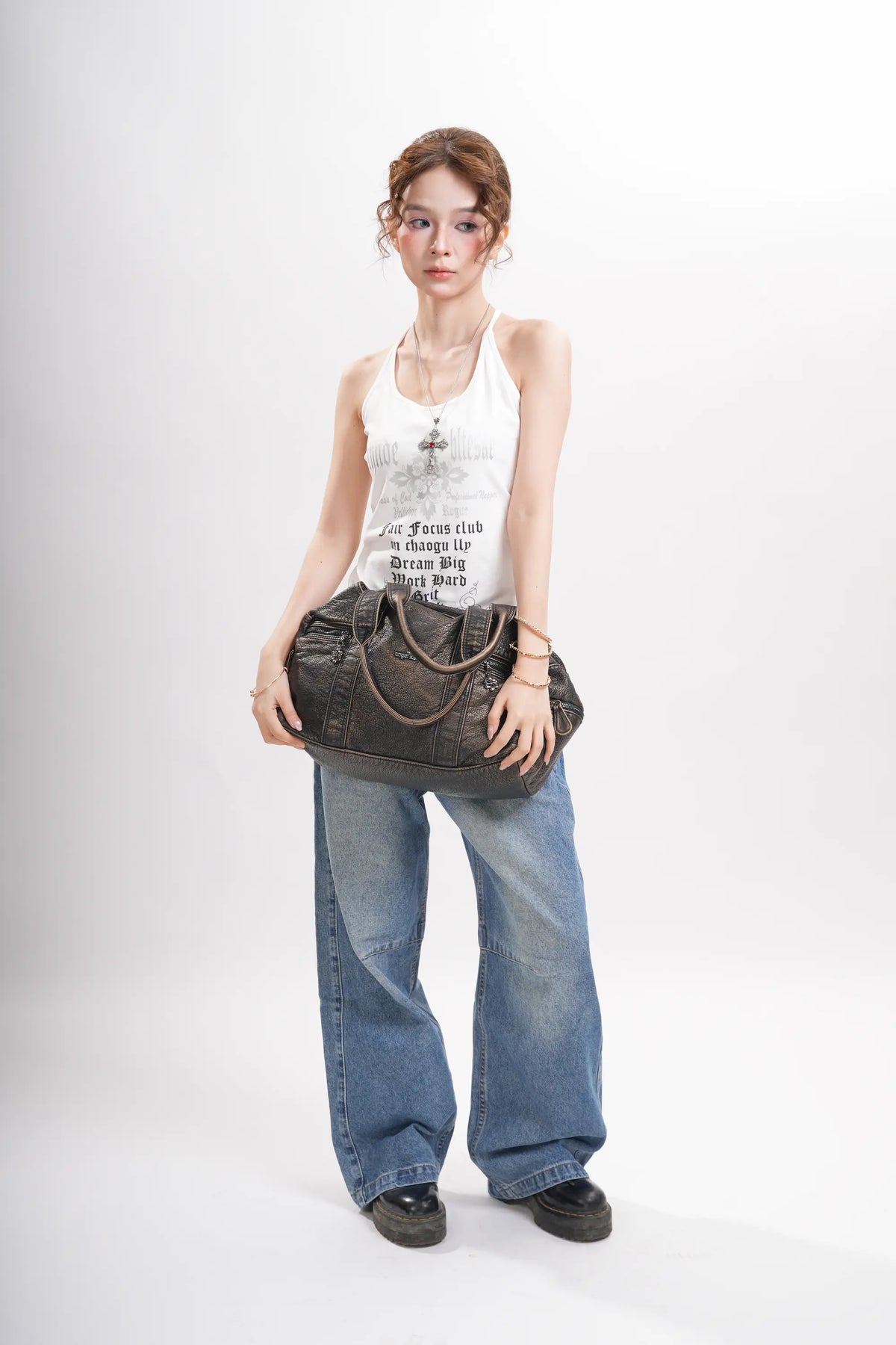 Large-Capacity Multi-Pocket Convertible Satchel Shoulder/Crossbody Bag