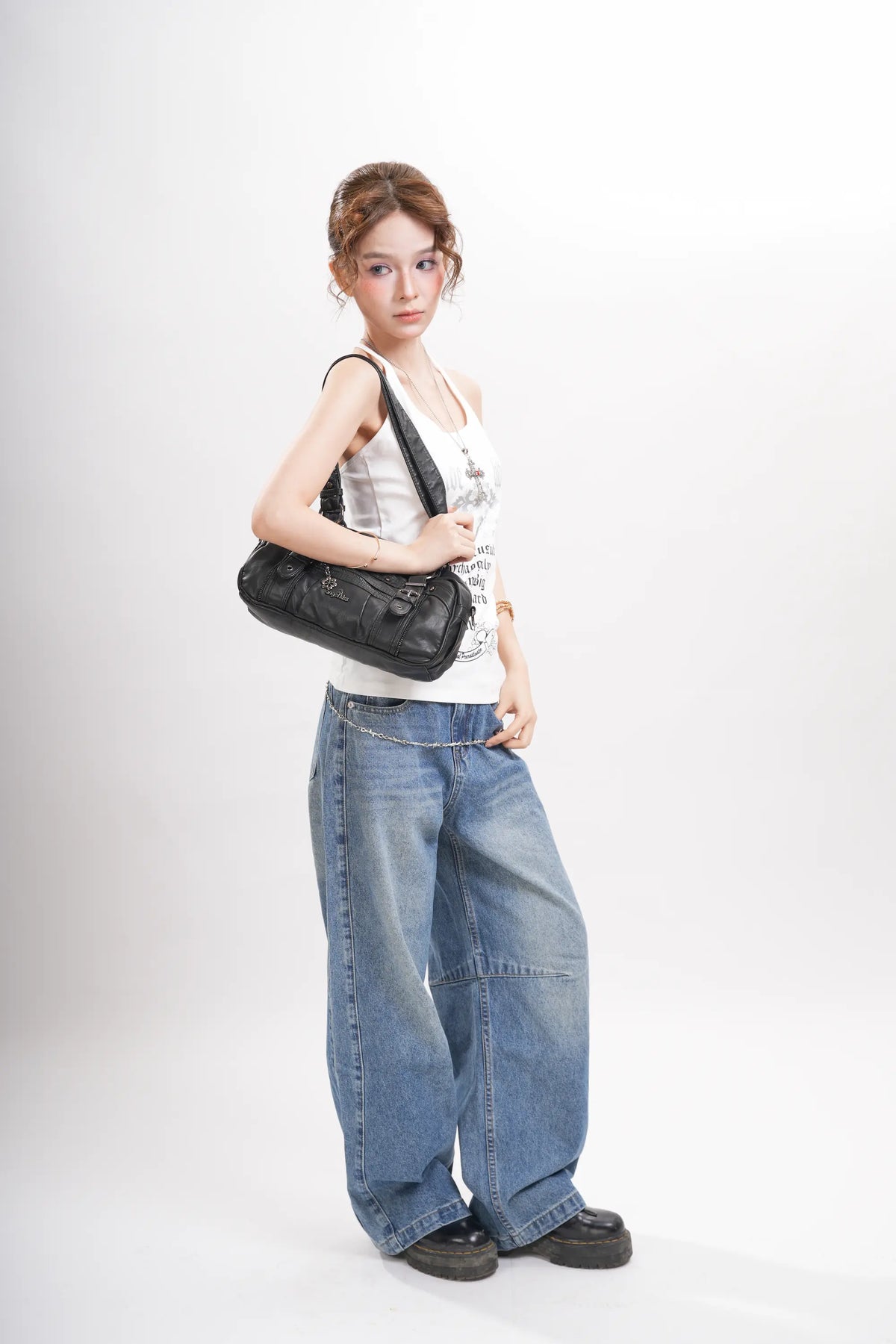 Vintage Multi-Pocket PU Bowling Shoulder Bag