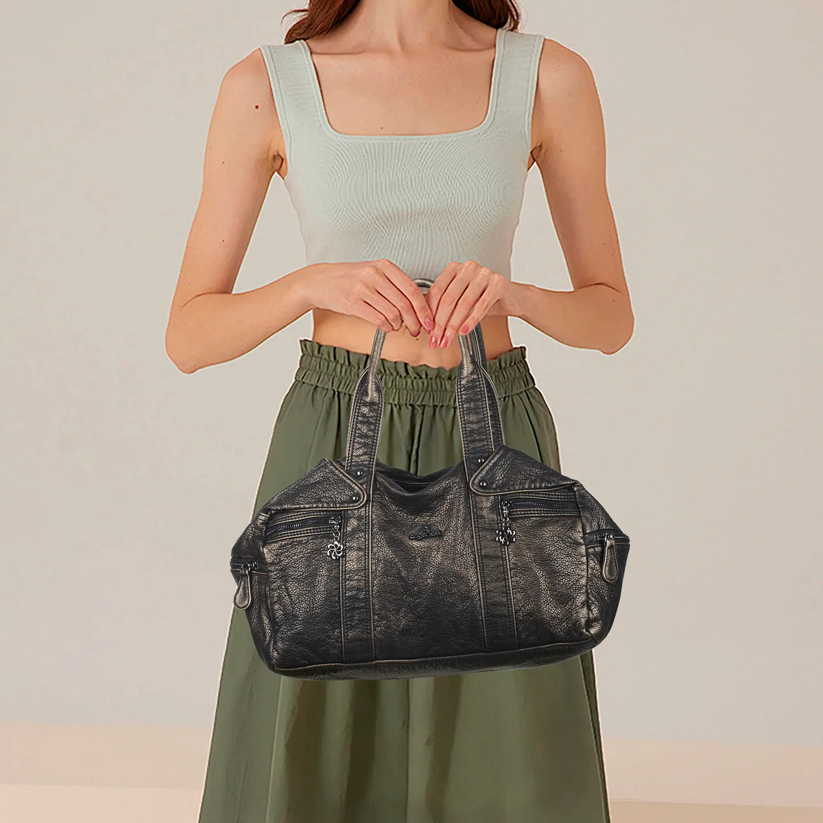 Large-Capacity Multi-Pocket Convertible Satchel Shoulder/Crossbody Bag
