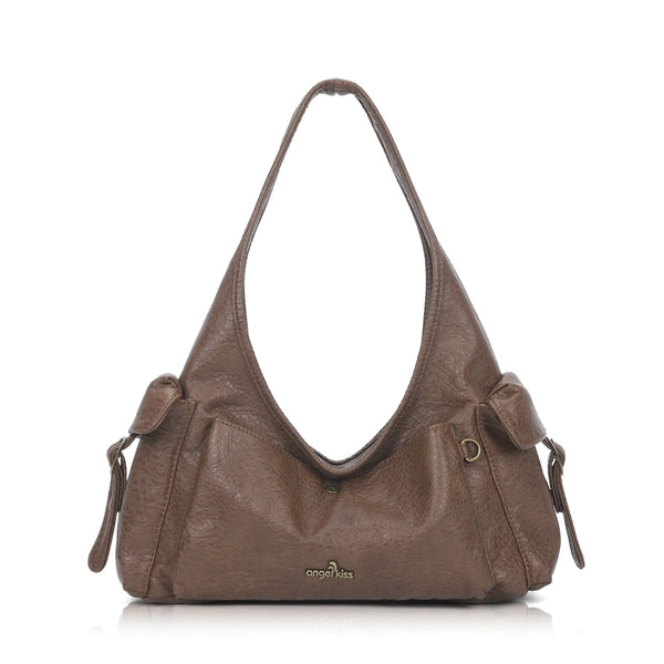 Wide-Strap Curved Hobo Shoulder Bag
