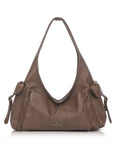 Wide-Strap Curved Hobo Shoulder Bag