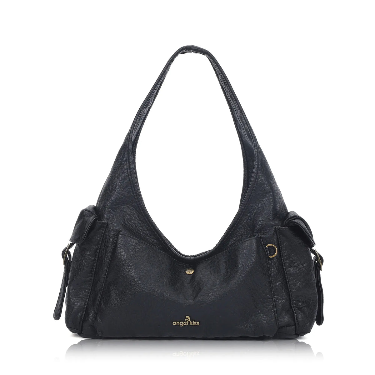 Wide-Strap Curved Hobo Shoulder Bag