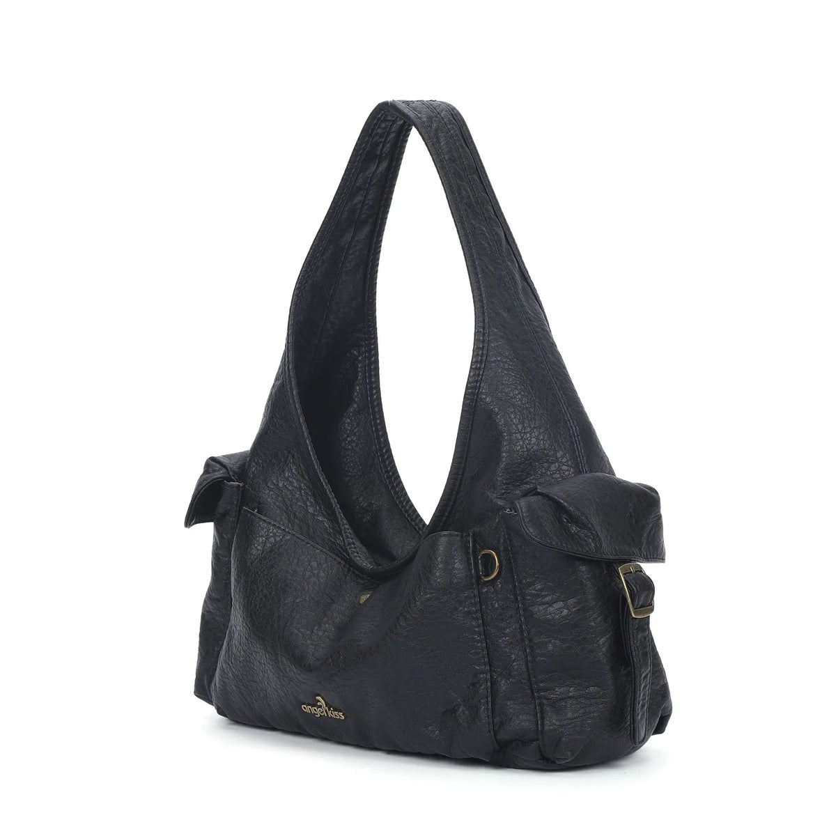 Wide-Strap Curved Hobo Shoulder Bag