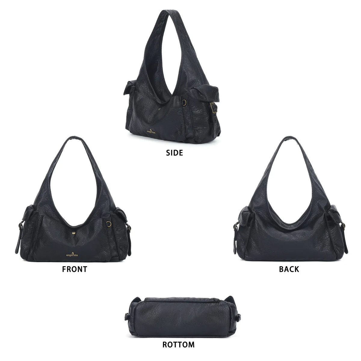 Wide-Strap Curved Hobo Shoulder Bag