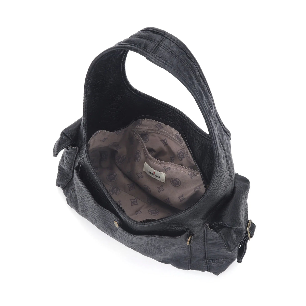 Wide-Strap Curved Hobo Shoulder Bag