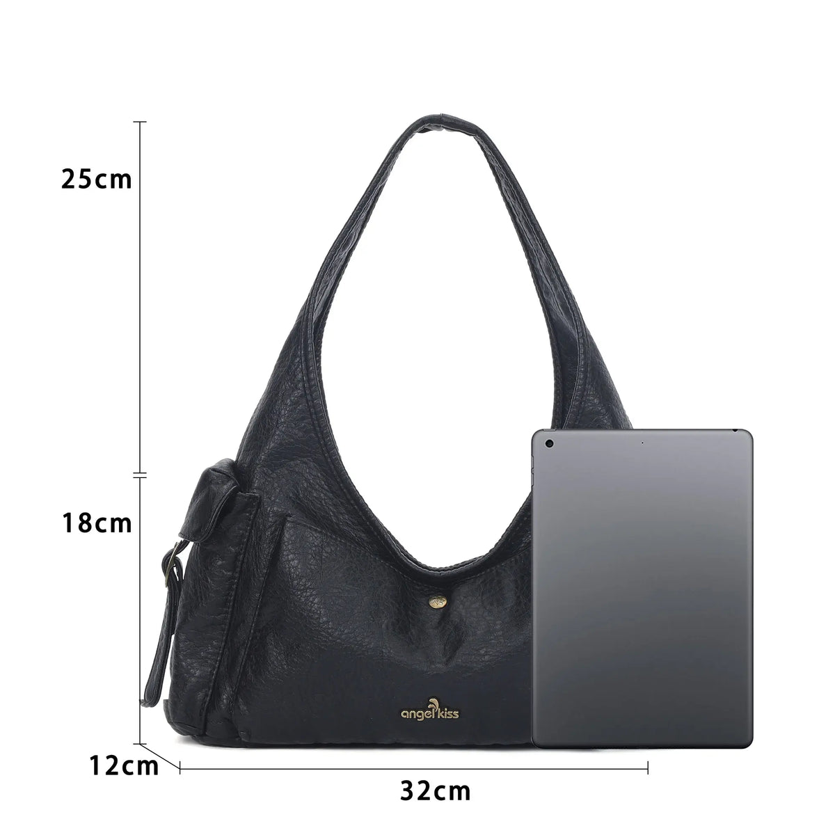 Wide-Strap Curved Hobo Shoulder Bag