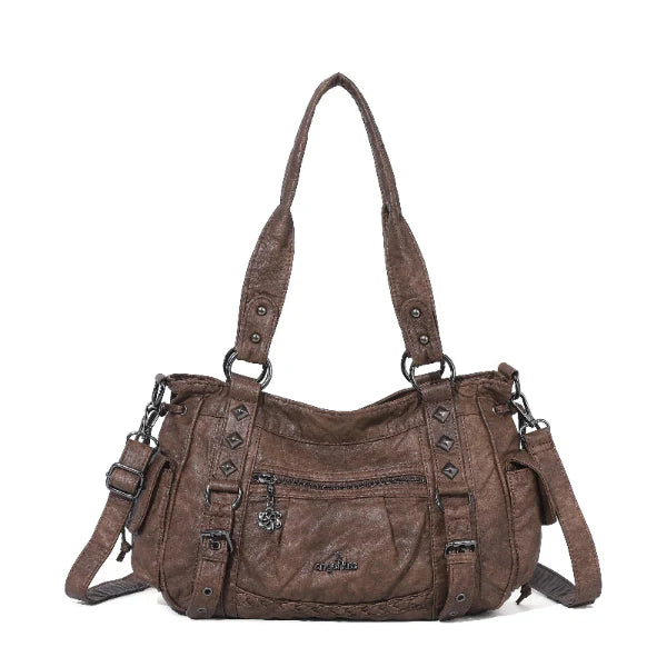 Studded Utility Multi-Pocket Horizontal Tote Shoulder Bag