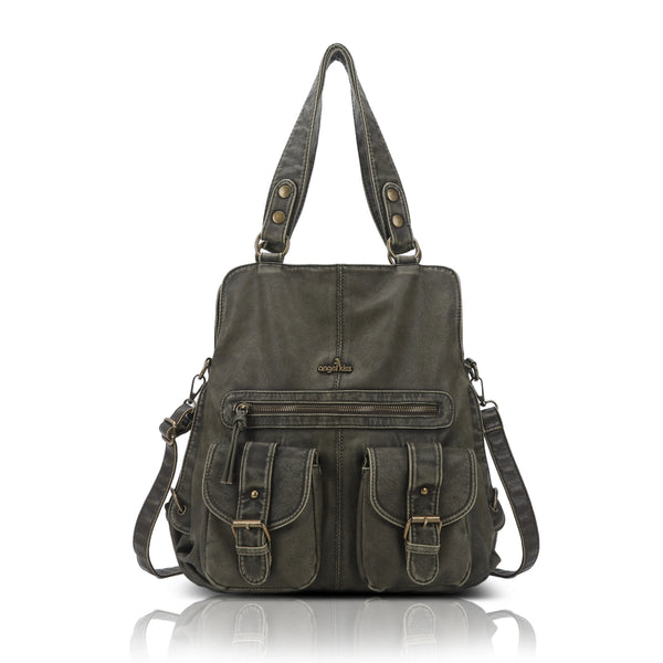 Utility Multi-Pocket PU Hobo Shoulder Bag