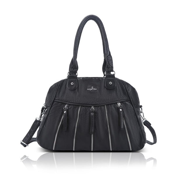 Vintage Vertical-Zip Multi-Pocket Shoulder Bag
