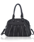 Vintage Vertical-Zip Multi-Pocket Shoulder Bag