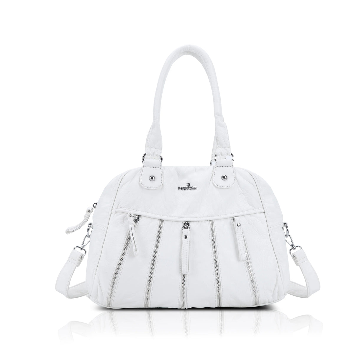 Vintage Vertical-Zip Multi-Pocket Shoulder Bag