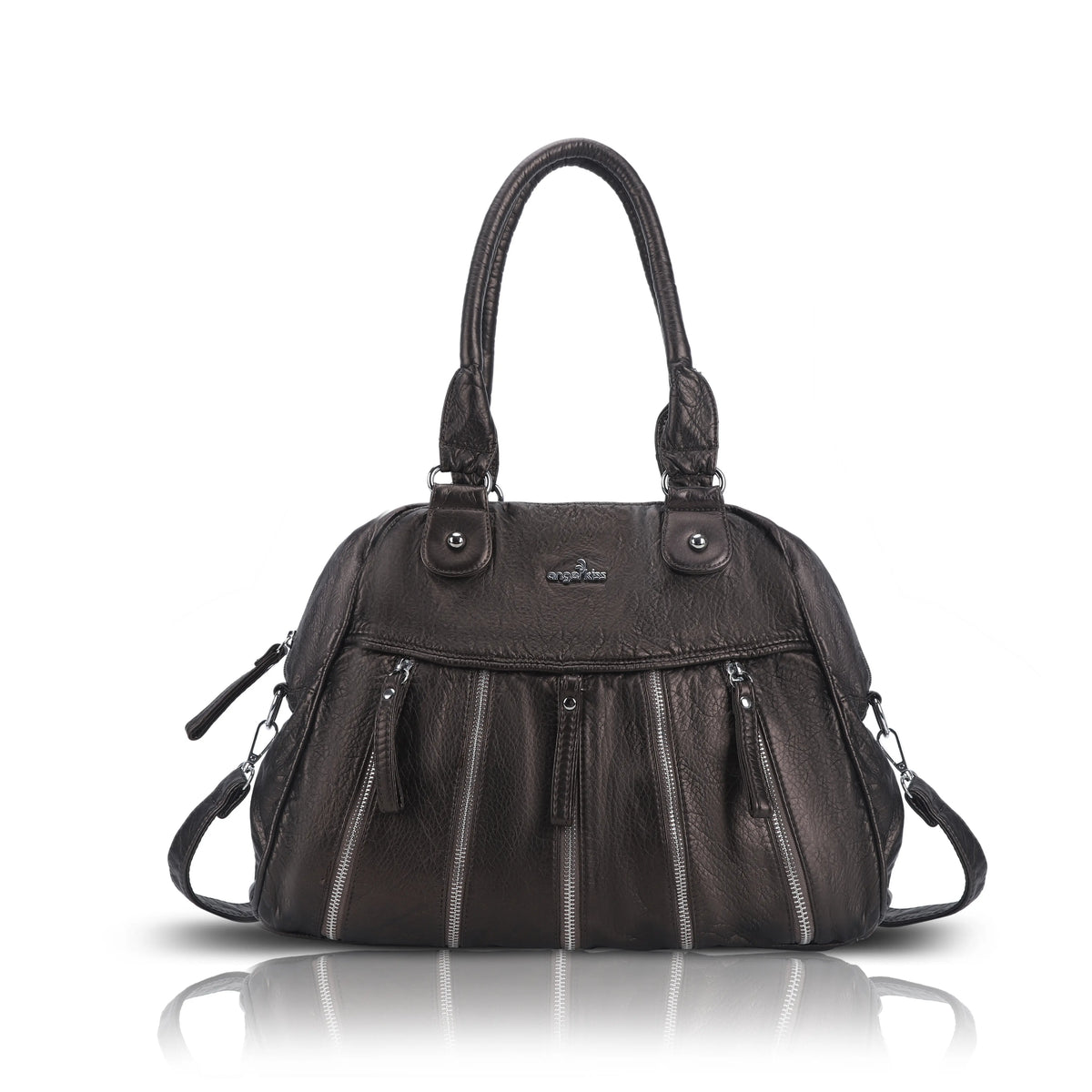 Vintage Vertical-Zip Multi-Pocket Shoulder Bag